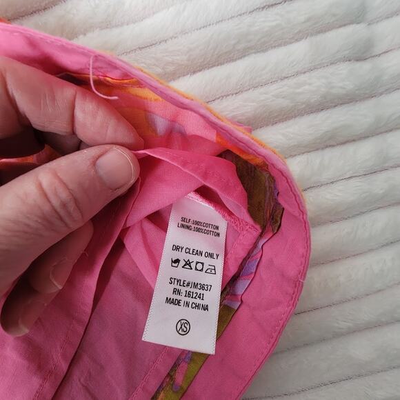 J. Marie XS Tropical Skort Pink Orange Leaf Print | Boho Resort Cotton Wrap Mini - Picture 4 of 6